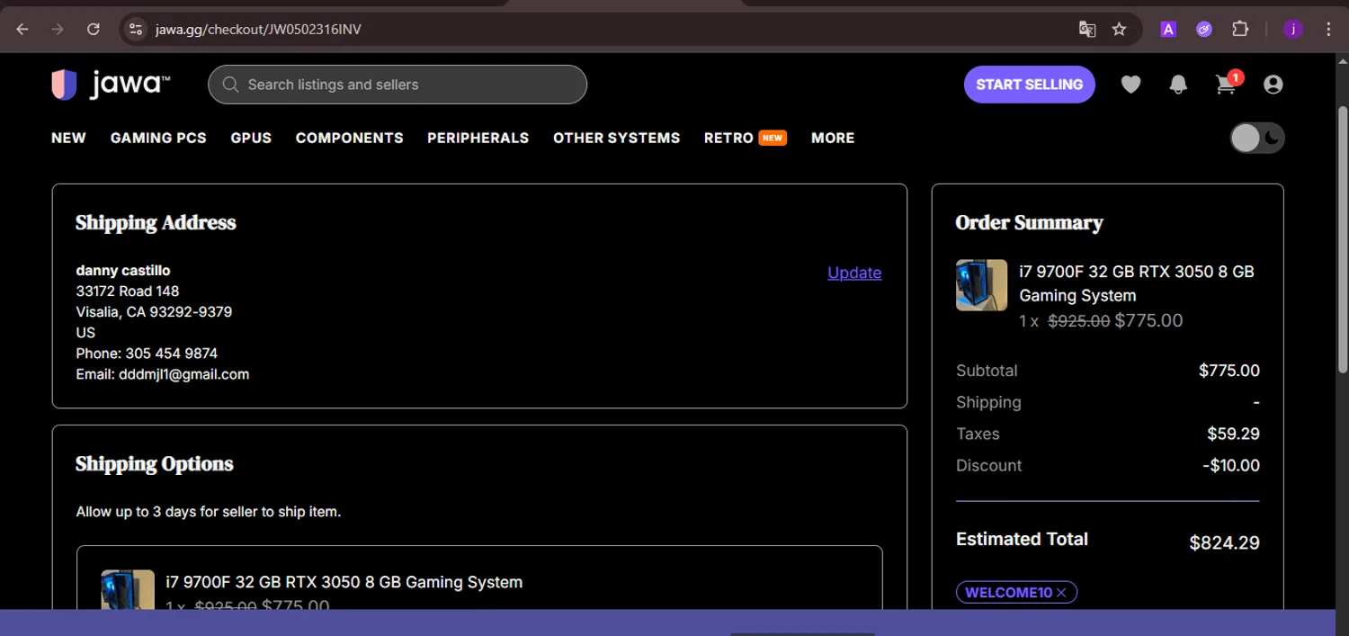 Jawa discount code screenshot showing code WELCOME10 applied at Jawa checkout page. Uploaded by SimplyCodes community member CoinMaverick1452 on Nov 26, 2025