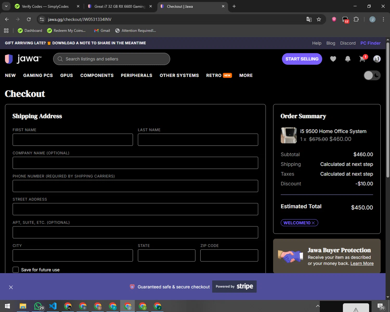 Jawa checkout page showing Jawa discount code box | Screenshot taken by SimplyCodes community member on Jan 7, 2026
