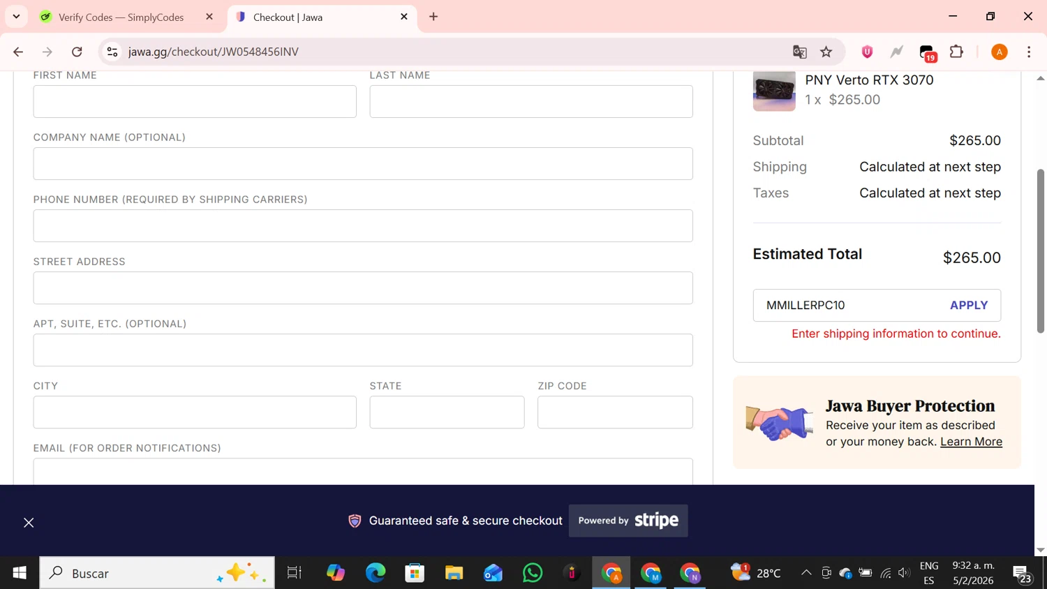 Jawa checkout page showing Jawa discount code box | Screenshot taken by SimplyCodes community member on Feb 5, 2026