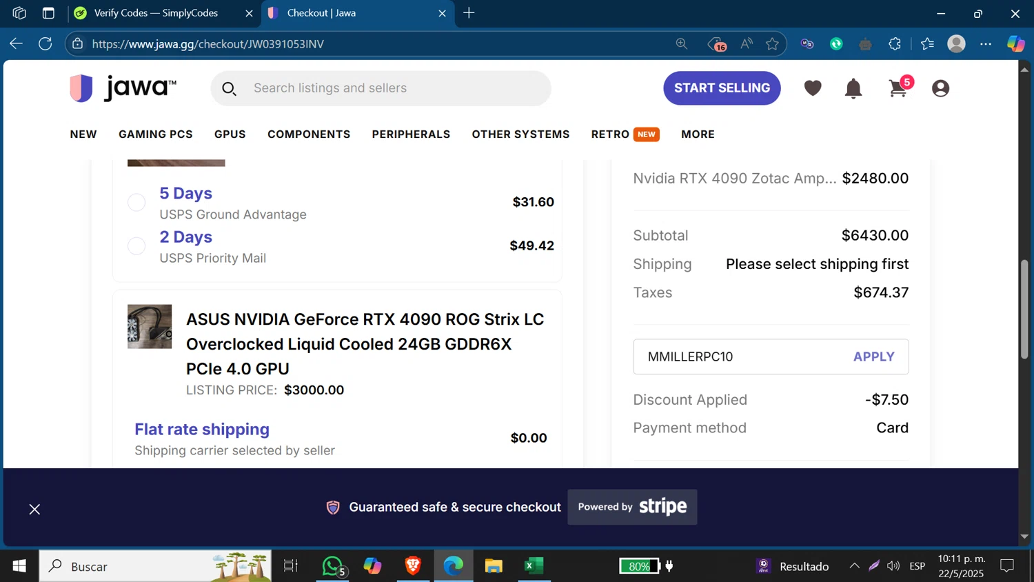 Jawa discount code screenshot showing code MMILLERPC10 applied at Jawa checkout page. Uploaded by SimplyCodes community member Jeffersontorrealba on May 23, 2025