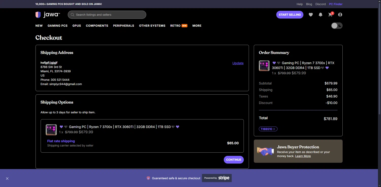 Jawa discount code screenshot showing code TIBBS10 applied at Jawa checkout page. Uploaded by SimplyCodes community member Dorothy on Sep 22, 2025