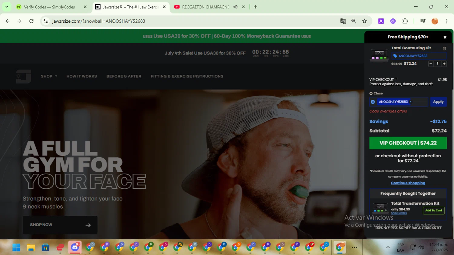 Jawzrsize discount code screenshot showing code ANOOSHAYY52683 applied at Jawzrsize checkout page. Uploaded by SimplyCodes community member TreasureSentinel5290 on Jul 7, 2025