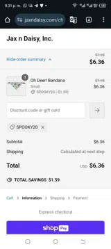 SPOOKY20 coupon verification screenshot