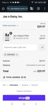25FOR25 coupon verification screenshot