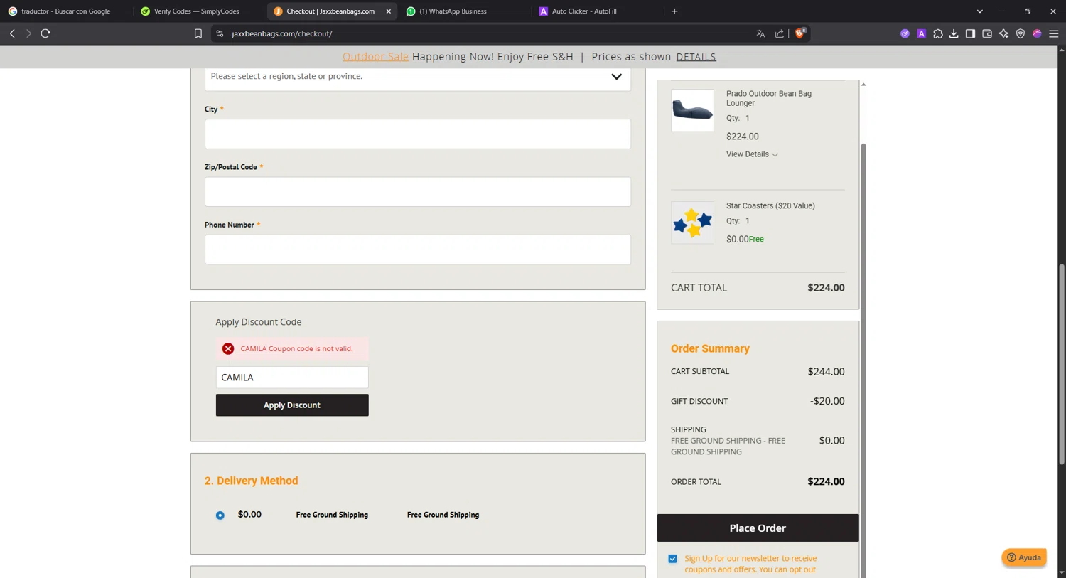 Jaxx discount code screenshot showing code CAMILA applied at Jaxx checkout page. Uploaded by SimplyCodes community member Angel14 on May 9, 2025