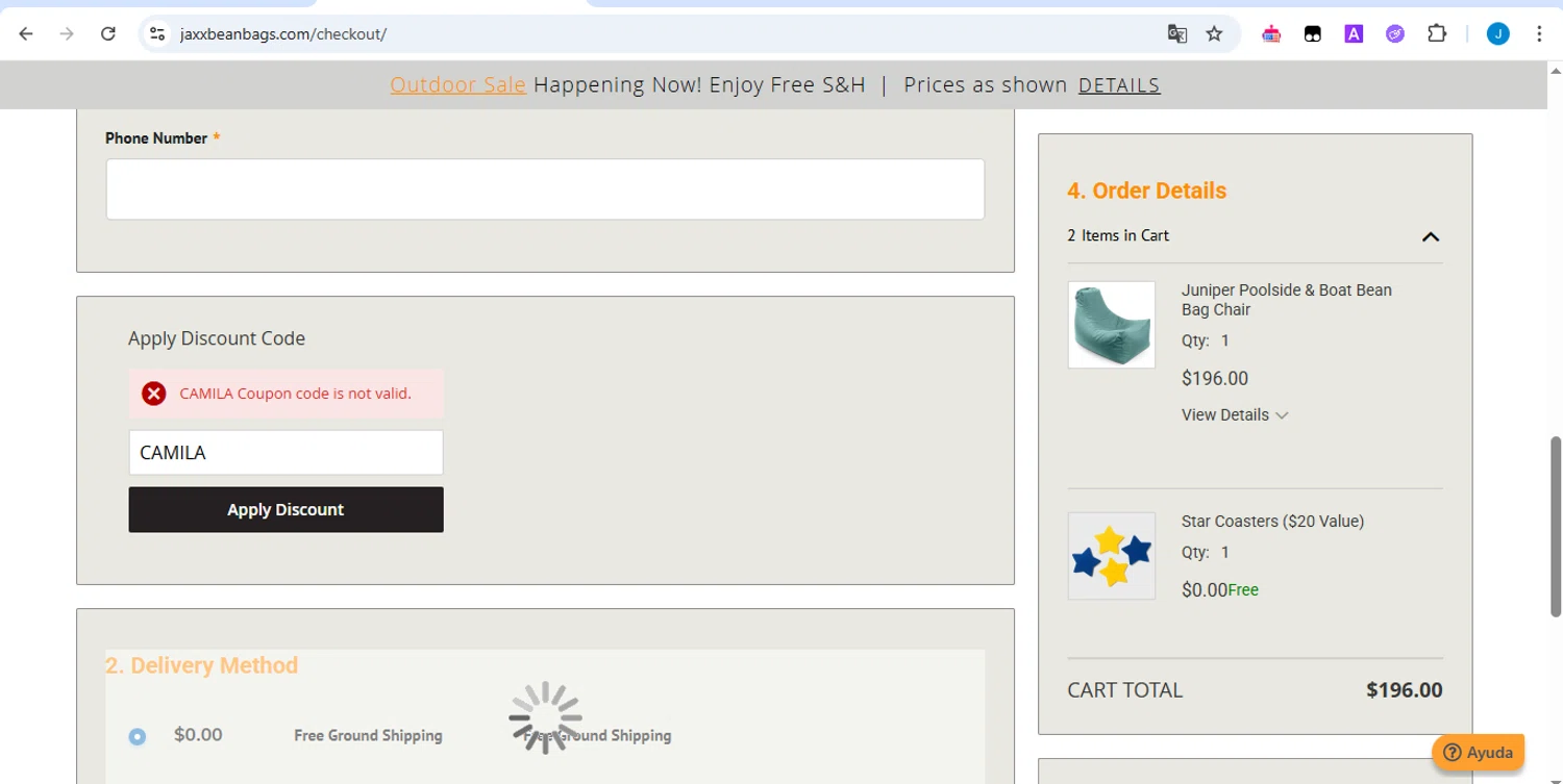 Jaxx discount code screenshot showing code CAMILA applied at Jaxx checkout page. Uploaded by SimplyCodes community member yhlmdlgn on May 9, 2025