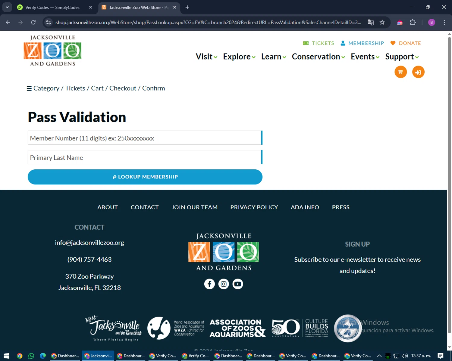 Jacksonville Zoo and Gardens discount code screenshot showing code COLORS10 applied at Jacksonville Zoo and Gardens checkout page. Uploaded by SimplyCodes community member travisscott on Mar 12, 2025