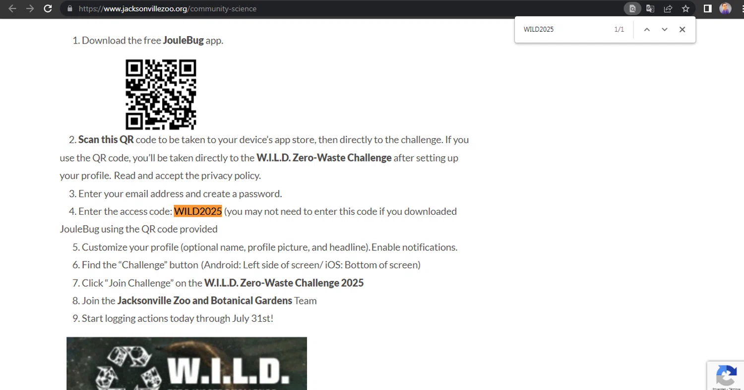 Jacksonville Zoo and Gardens discount code screenshot showing code WILD2025 applied at Jacksonville Zoo and Gardens checkout page. Uploaded by SimplyCodes community member HUNTER1406 on Nov 28, 2025