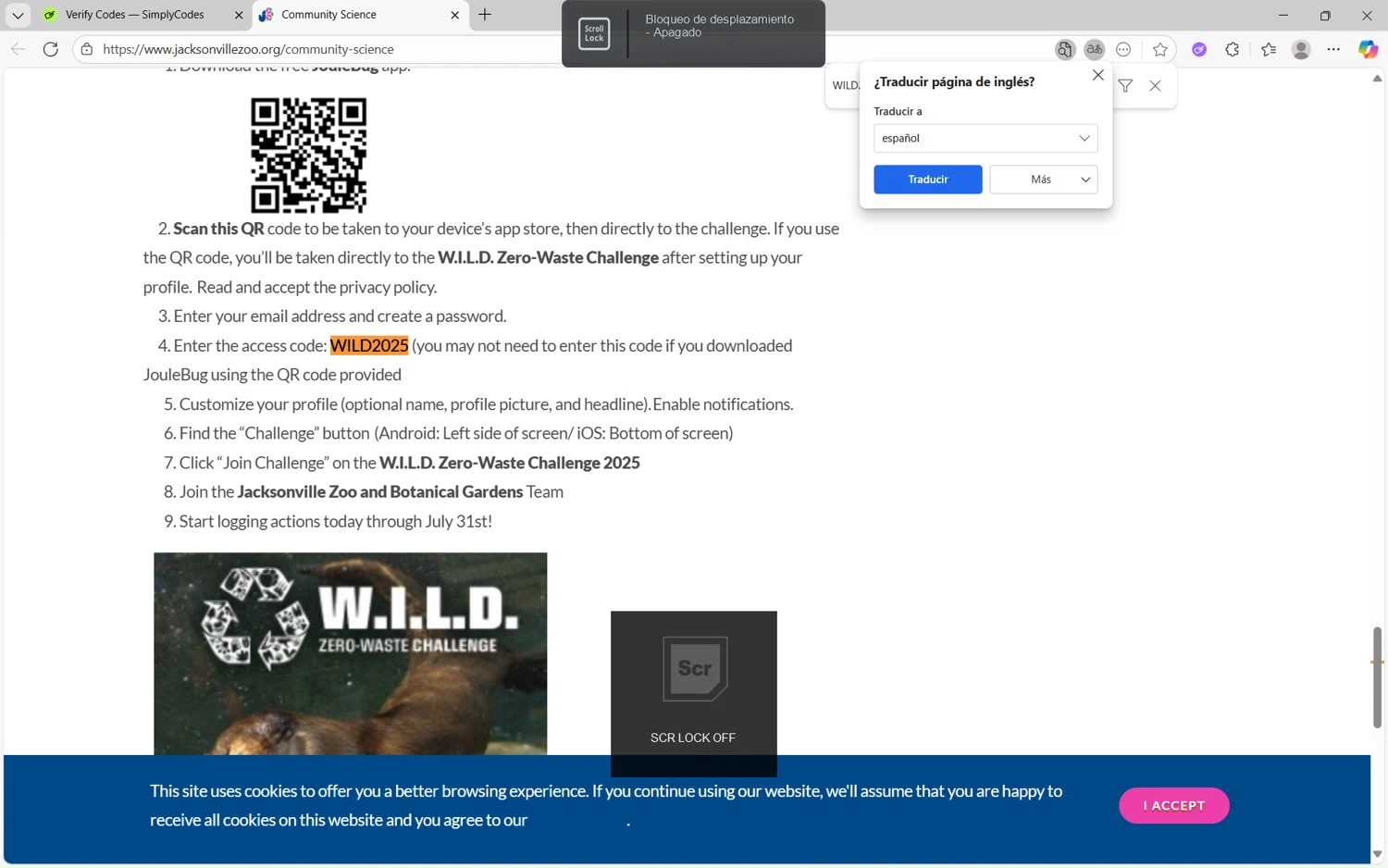 Jacksonville Zoo and Gardens checkout page showing Jacksonville Zoo and Gardens discount code box | Screenshot taken by SimplyCodes community member on Nov 1, 2025