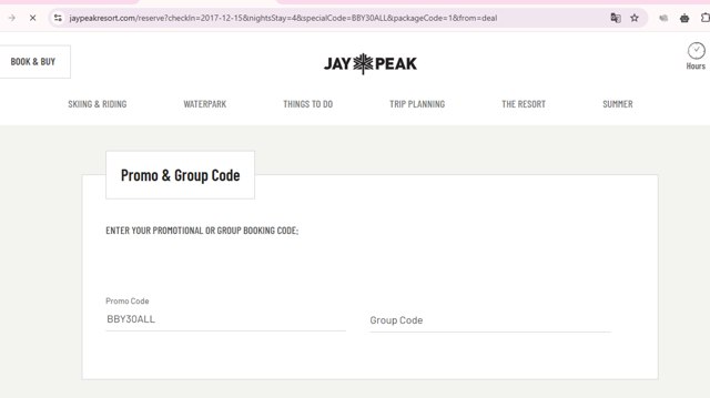 Jay Peak checkout page showing Jay Peak promo code box | Screenshot taken by SimplyCodes community member on Mar 28, 2025