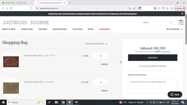 Jayson Home checkout page showing Jayson Home promo code box | Screenshot taken by SimplyCodes community member on Jun 20, 2025