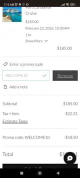WELCOME10 coupon verification screenshot