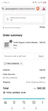 WELCOME436 coupon verification screenshot