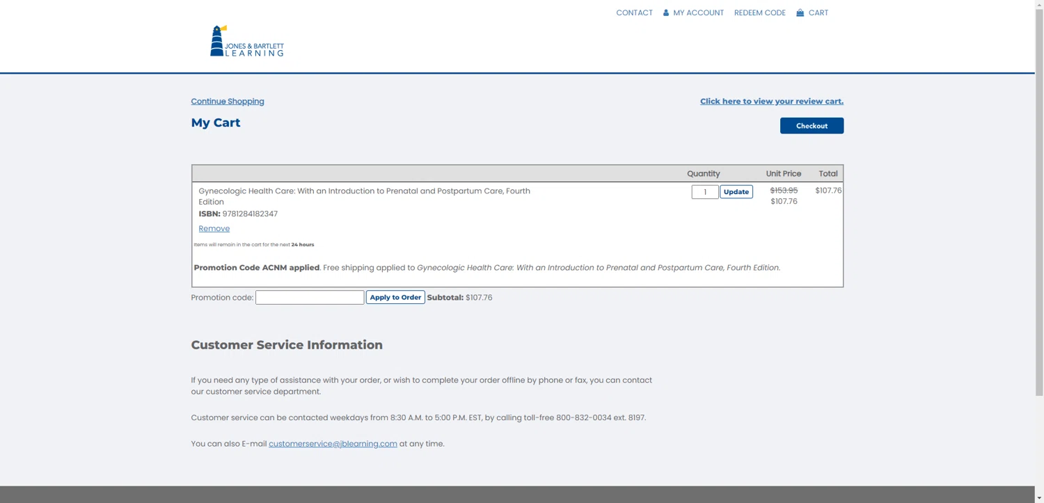 Jones & Bartlett Learning promo code screenshot showing code ACNM applied at Jones & Bartlett Learning checkout page. Uploaded by SimplyCodes community member SilverChaser3269 on Jun 19, 2025