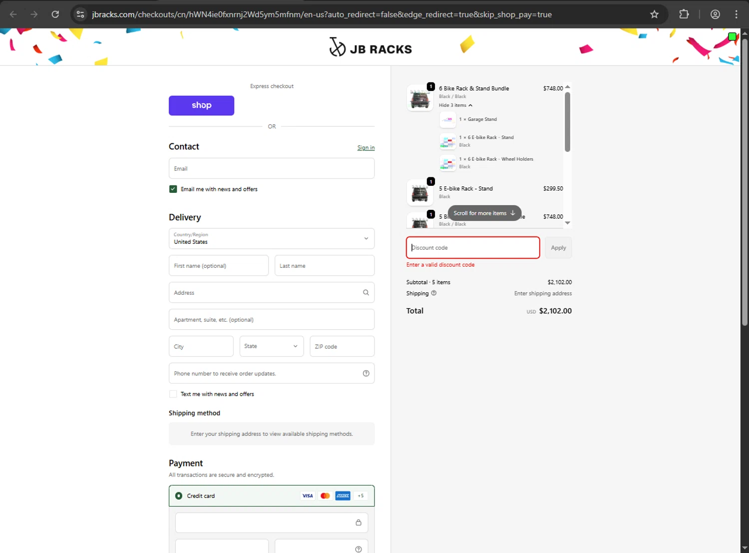 JB Racks US promo code screenshot showing code JB20 applied at JB Racks US checkout page. Uploaded by SimplyCodes community member Niideamrk on Oct 30, 2025