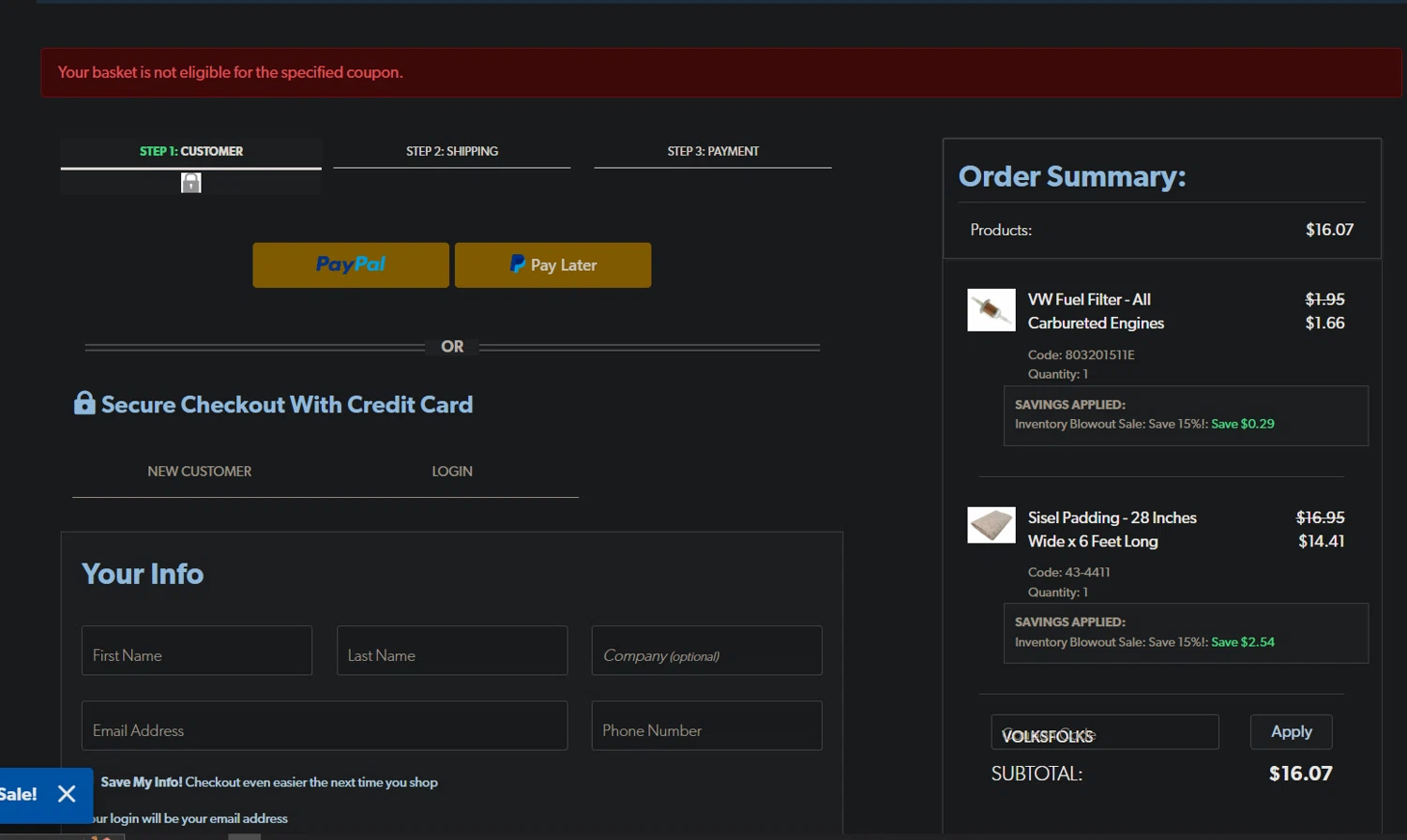 JBugs coupon code screenshot showing code VOLKSFOLKS applied at JBugs checkout page. Uploaded by SimplyCodes community member FIREINTHEHOLE on Oct 30, 2025