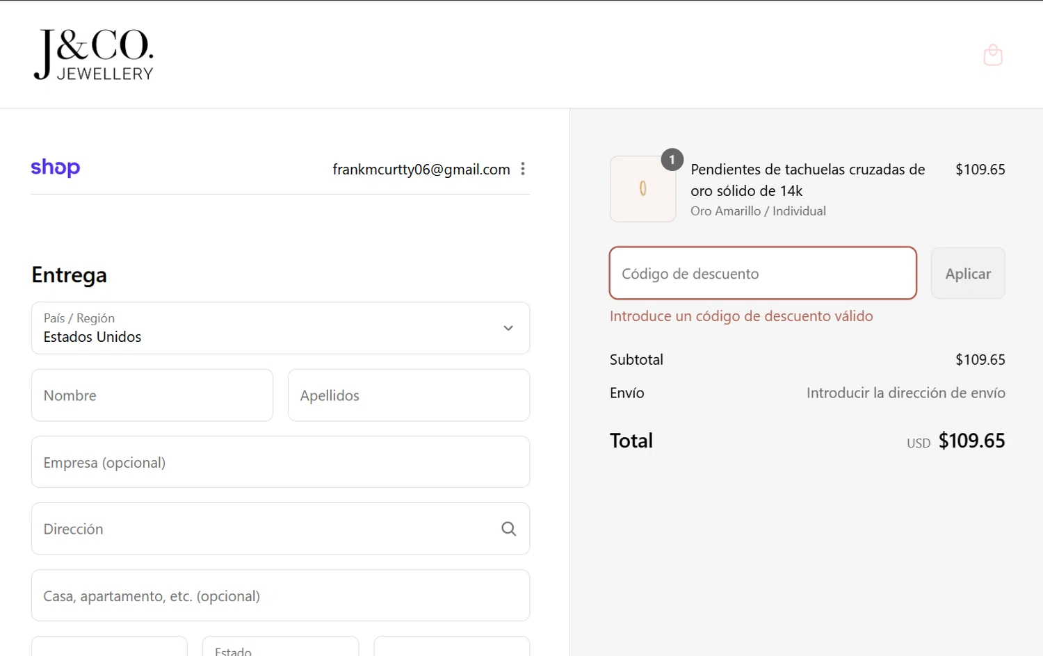 J&Co Jewellery discount code screenshot showing code thanks10 applied at J&Co Jewellery checkout page. Uploaded by SimplyCodes community member BrilliantVoyager5752 on Sep 4, 2025