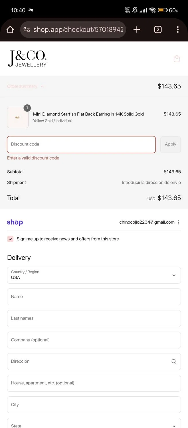 J&Co Jewellery discount code screenshot showing code thanks10 applied at J&Co Jewellery checkout page. Uploaded by SimplyCodes community member Lhhfhii on Sep 4, 2025