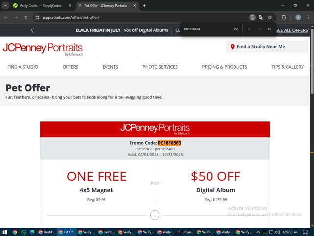 JCPenney Portraits checkout page showing JCPenney Portraits promo code box | Screenshot taken by SimplyCodes community member on Jul 18, 2025