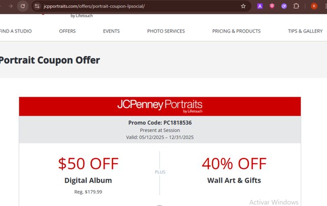 JCPenney Portraits checkout page showing JCPenney Portraits promo code box | Screenshot taken by SimplyCodes community member on Aug 4, 2025