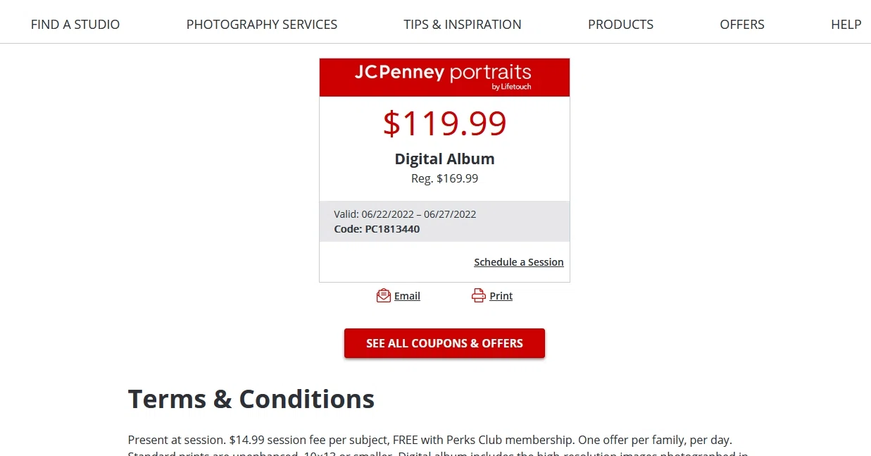 where to use JCPenney Portraits promo code box