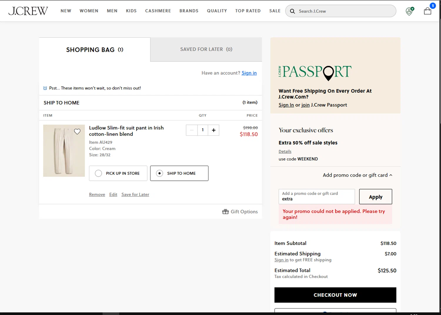 J. Crew promo code screenshot showing code extra applied at J. Crew checkout page. Uploaded by SimplyCodes community member GoldPhoenix3793 on Aug 26, 2025