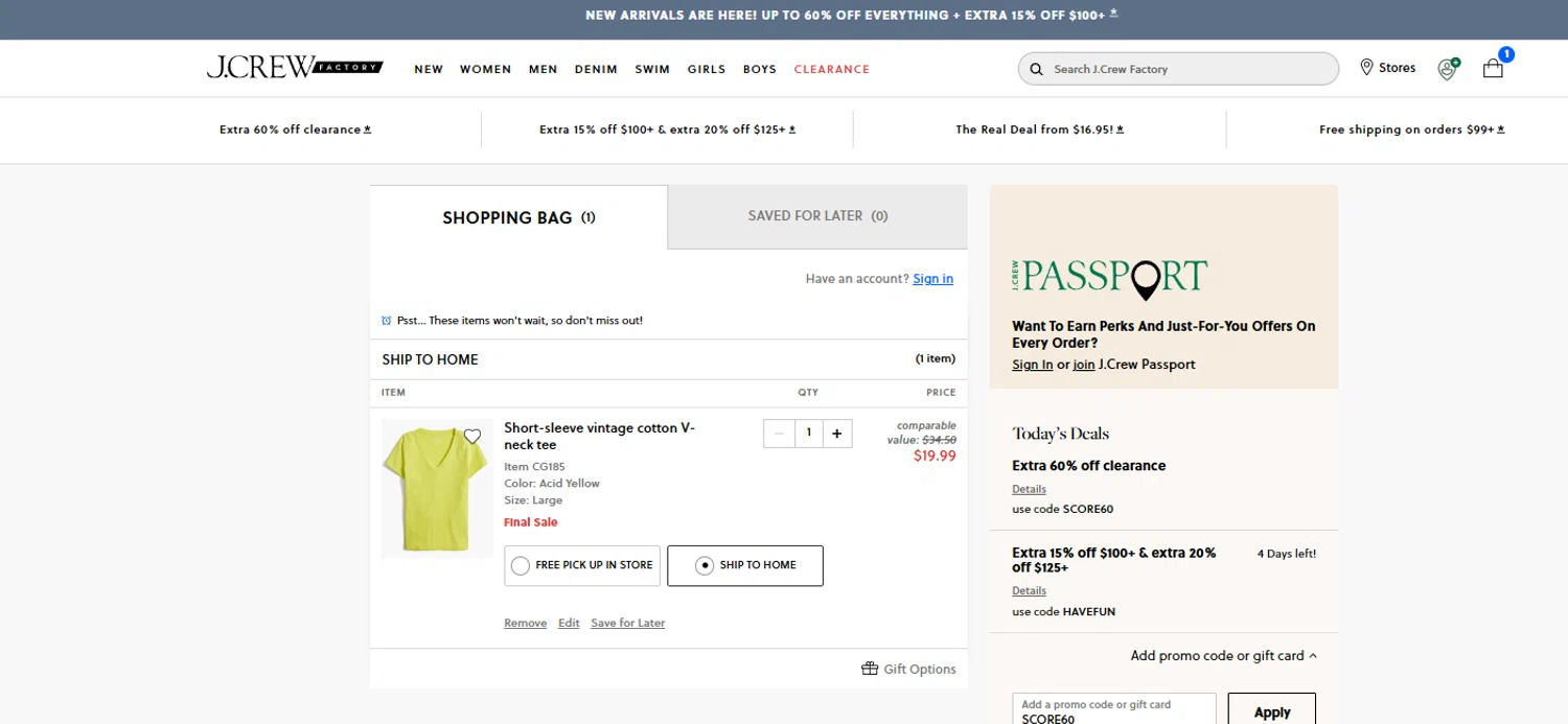 J. Crew Factory promo code screenshot showing code HAVEFUN applied at J. Crew Factory checkout page. Uploaded by SimplyCodes community member ______ on Jul 23, 2025