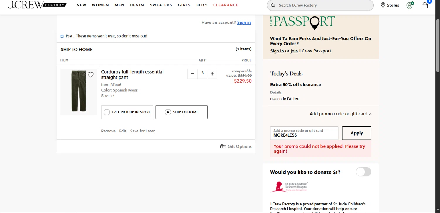 J. Crew Factory promo code screenshot showing code MORE4LESS applied at J. Crew Factory checkout page. Uploaded by SimplyCodes community member Xiooh292929 on Aug 26, 2025