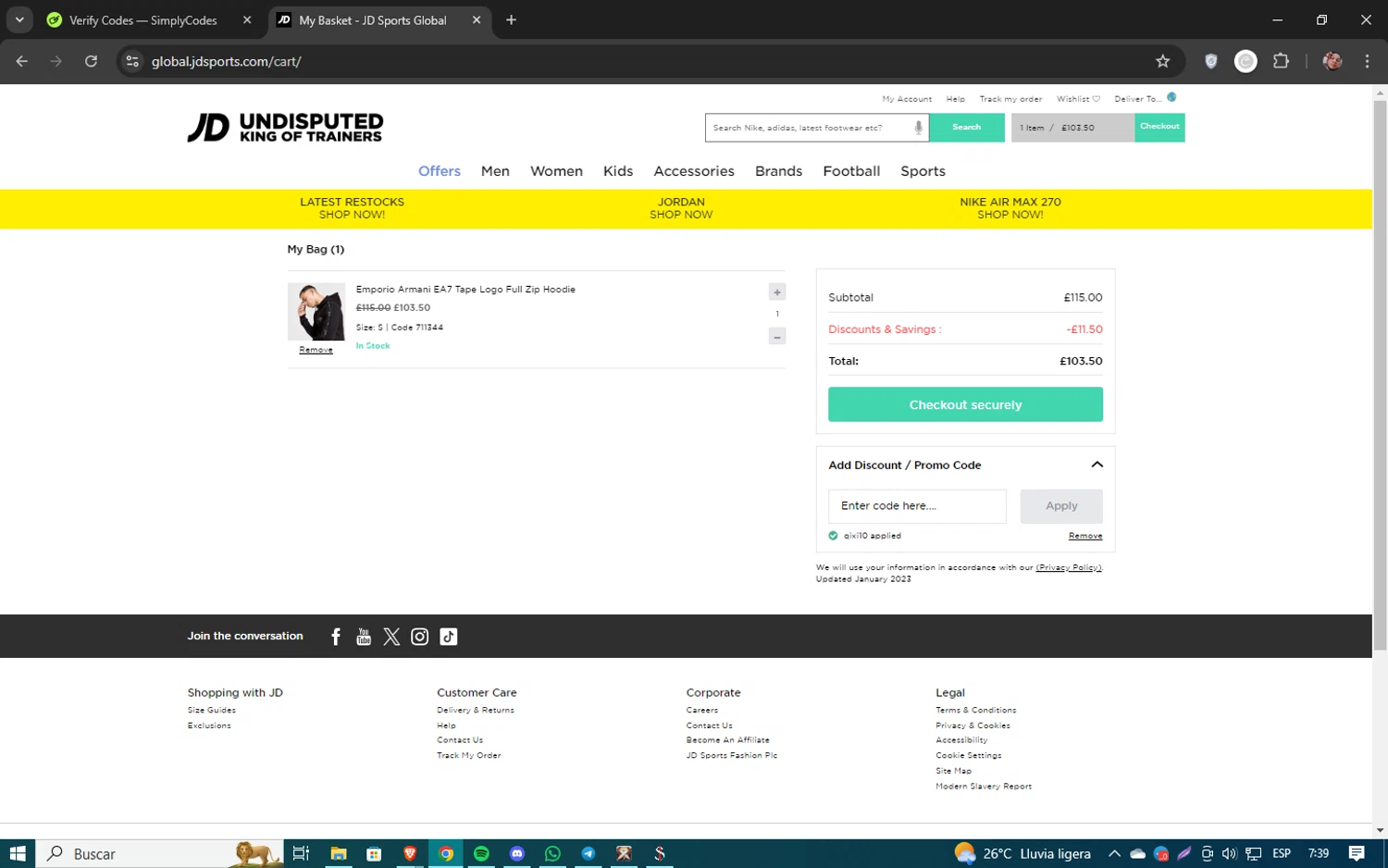 jd sports discount code nike