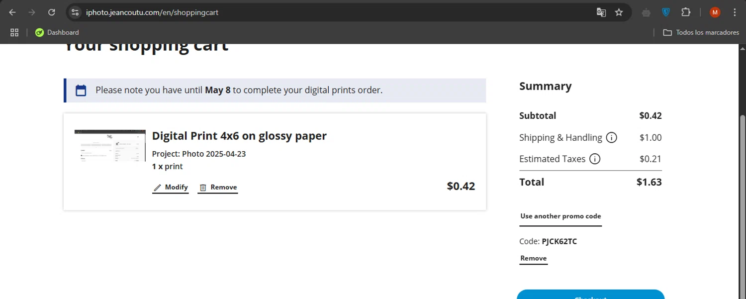 Jean Coutu promo code screenshot showing code PJCK62TC applied at Jean Coutu checkout page. Uploaded by SimplyCodes community member AurelioCasillas on Apr 23, 2025