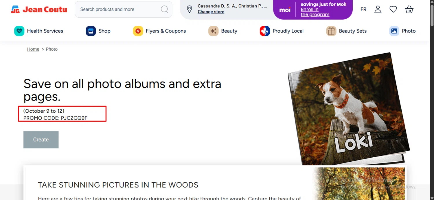 Jean Coutu promo code screenshot showing code PJC2GQ9F applied at Jean Coutu checkout page. Uploaded by SimplyCodes community member anosesmith on Oct 9, 2025