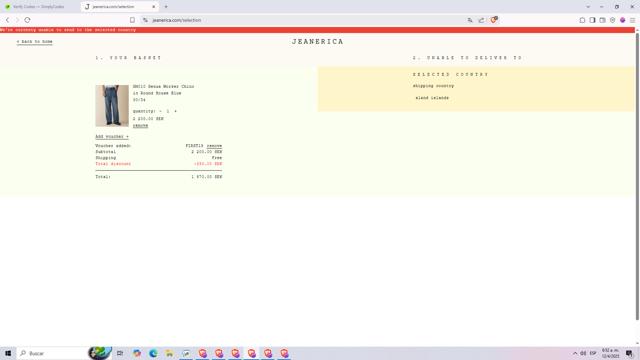 Jeanerica checkout page showing Jeanerica promo code box | Screenshot taken by SimplyCodes community member on Apr 12, 2025