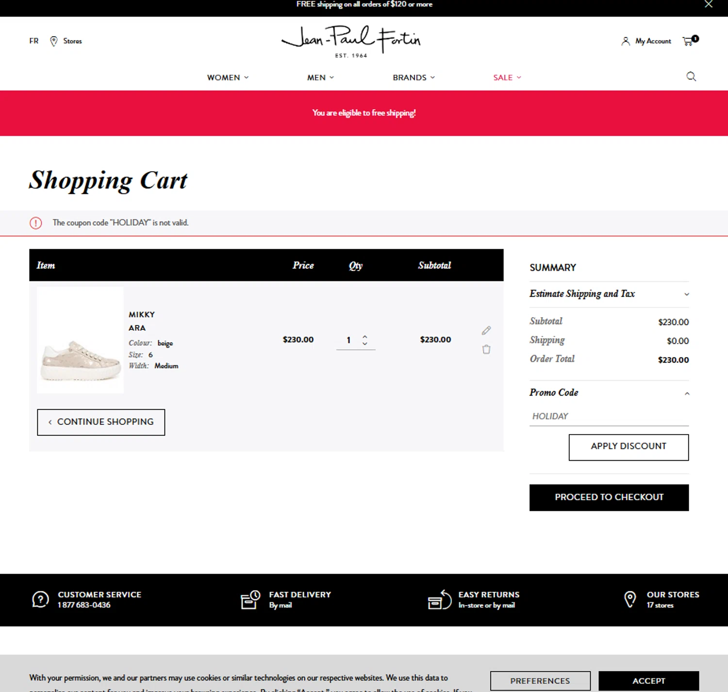 Jean-Paul Fortin checkout page showing Jean-Paul Fortin promo code box | Screenshot taken by SimplyCodes community member on Feb 10, 2025