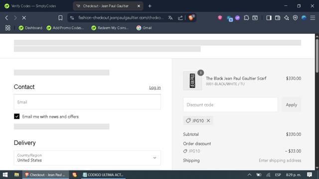 Jean Paul Gaultier checkout page showing Jean Paul Gaultier promo code box | Screenshot taken by SimplyCodes community member on Jul 30, 2025