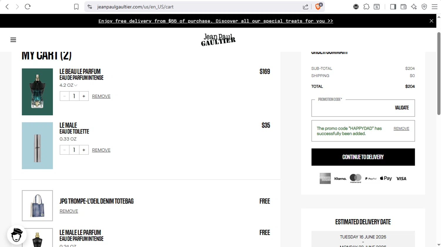 Verification screenshot for Free Gift Storewide at Jean Paul Gaultier - 52d ago
