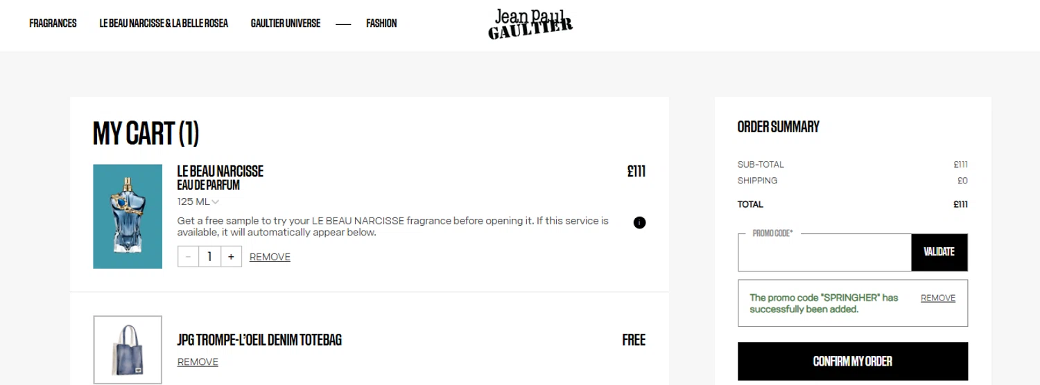 Verification screenshot for Free Gift Storewide at Jean Paul Gaultier - 2mo ago