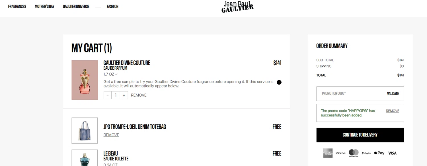 Verification screenshot for Free Gift 50ml Fragrances at Jean Paul Gaultier - 3mo ago
