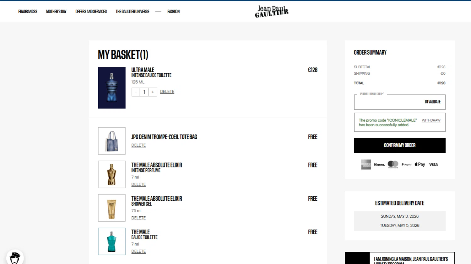 Verification screenshot for Free Gift Fragances (special Restrictions Apply) at Jean Paul Gaultier - 3mo ago