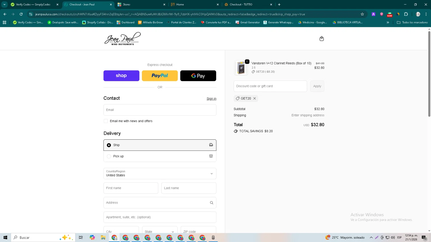 Jean Paul USA checkout page showing Jean Paul USA discount code box | Screenshot taken by SimplyCodes community member on Jan 21, 2026