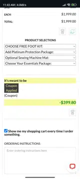 WELCOME coupon verification screenshot