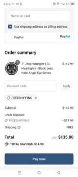 Jeep Wrangler Headlights coupon verification screenshot