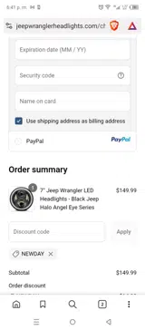 Jeep Wrangler Headlights coupon verification screenshot