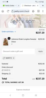 SAVE15 coupon verification screenshot