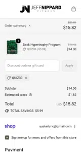 QUIZ30 coupon verification screenshot