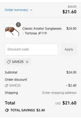 Save25 coupon verification screenshot