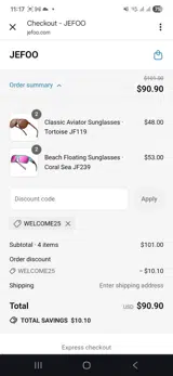 Welcome25 coupon verification screenshot