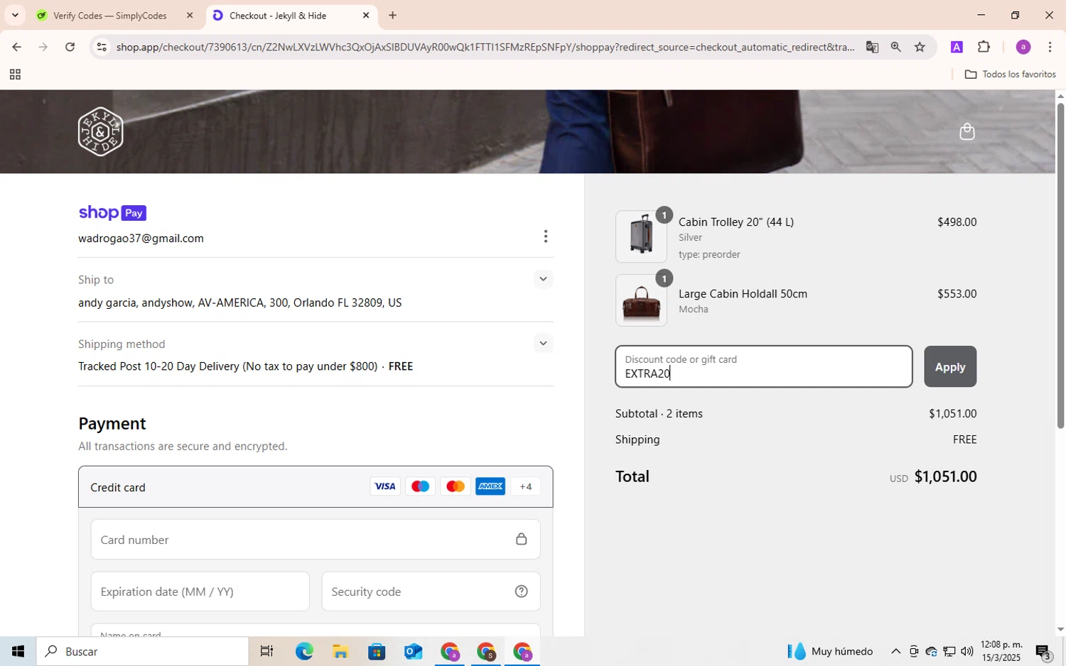 Jekyll and Hide UK checkout page showing Jekyll and Hide UK promo code box | Screenshot taken by SimplyCodes community member on Mar 15, 2025