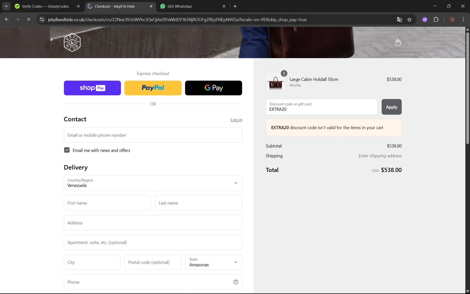 Jekyll and Hide UK checkout page showing Jekyll and Hide UK promo code box | Screenshot taken by SimplyCodes community member on May 12, 2025