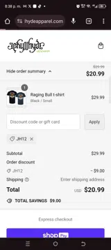 JekyllHYDE Apparel coupon verification screenshot