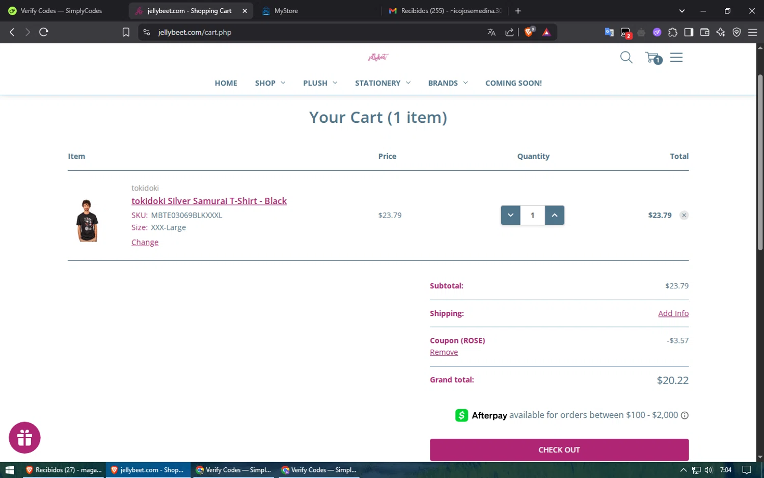 Jellybeet promo code screenshot showing code ROSE applied at Jellybeet checkout page. Uploaded by SimplyCodes community member ShieldElite2370 on May 17, 2025